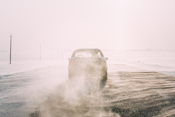 Snow-covered Road During A Snowstorm In Winter. Open Road,