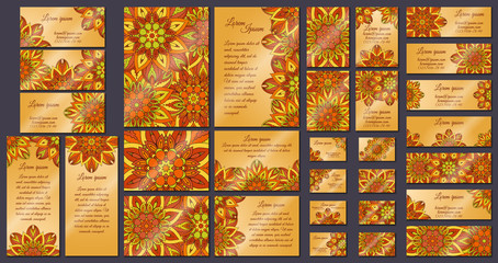 Business card collection. Vintage mandala decorative elements. Hand drawn background.