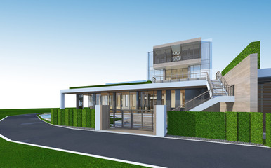 Fototapeta na wymiar 3D rendering of tropical house with clipping path.