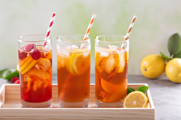 Iced tea variety in tall glasses