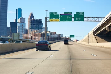 Gordijnen Houston texas downtown road sign US © lunamarina