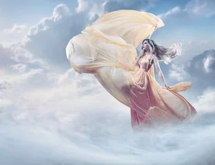 Fototapete Rund Fairy image of a beautiful young lady in the clouds © konradbak