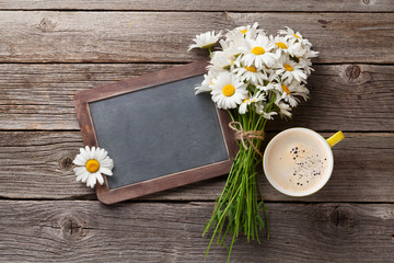 Blackboard for your text, flowers and coffee