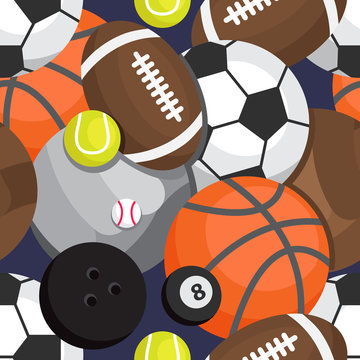 Seamless pattern of balls. Football, volleyball, besketbol, golf