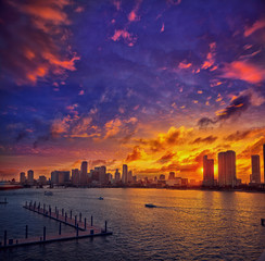 Miami downtown skyline sunset Florida US © lunamarina