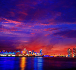 Naklejka premium Miami downtown skyline sunset Florida US