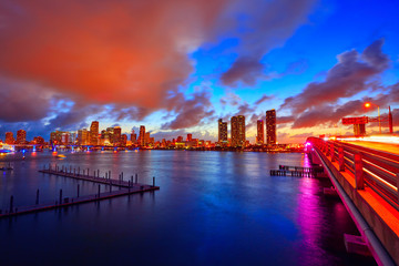 Fototapeta premium Miami downtown skyline sunset Florida US