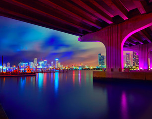 Miami downtown skyline sunset Florida US