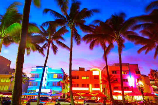 Miami South Beach sunset Ocean Drive Florida