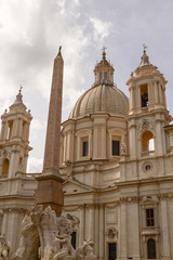 Fototapeta na wymiar Sant'Agnese in Agone Church and Egyptian Obelisk on the Piazza Navona in Rome Italy