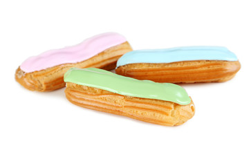 Eclairs with glaze isolated on a white