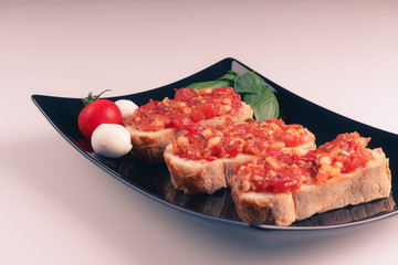 Italian Bruschetta Baguette Tomato Mozarella and Basil in Pastel