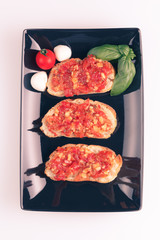 Italian Bruschetta Baguette Tomato Mozarella and Basil in Pastel