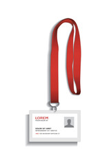 Id card template with lanyard and with user profile picture - male silhouette avatar icon vector illustration