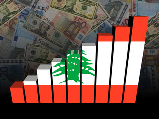 Lebanese flag bar chart over Euros and Dollars illustration