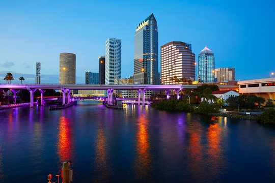 Florida Tampa skyline at sunset in US