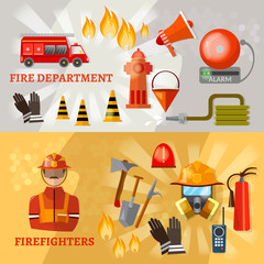 Fototapeta premium Professional firefighters banners fire safety equipment