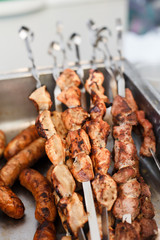 Beef kebab. Fresh meat at grill, bbq