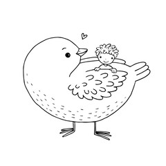 Cute cartoon baby and big bird.