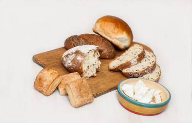 oil and cheese sandwich, fresh pastries 