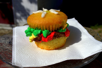 Pretend Hamburger (cupcake decorated to look like a hamburger)