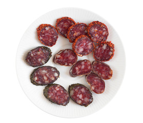 Sliced various salami