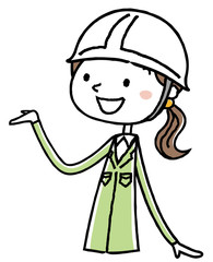 ヘルメットをかぶった作業服の女性　紹介
