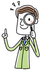 作業服の男性　虫眼鏡