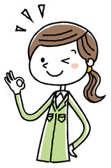 作業服の女性　OKサイン
