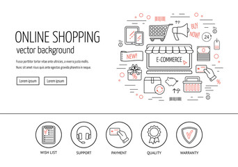 E-commerce web design concept. Line icons for website and landing page.Modern web banner. Flat design. Vector