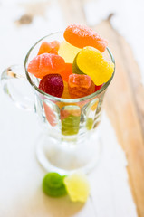 Marmelade sweets on the rustic table