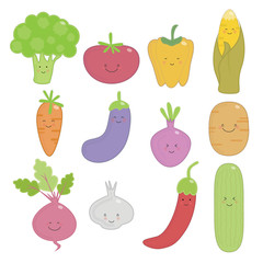 Cute vegetable icon with smilies and cute face