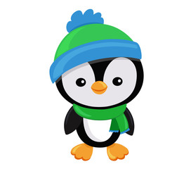 Illustration Cute Christmas penguin boy in a cap and a scarf.