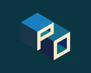 PO isometric 3D letter logo. three-dimensional stock vector alphabet font typography design.
