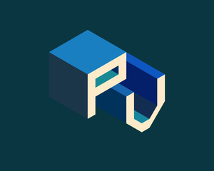PV isometric 3D letter logo. three-dimensional stock vector alphabet font typography design.