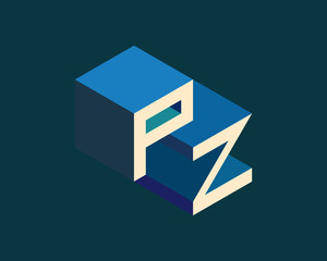 PZ isometric 3D letter logo. three-dimensional stock vector alphabet font typography design.
