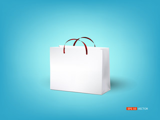 white shopping bags on blue background, vector eps 10