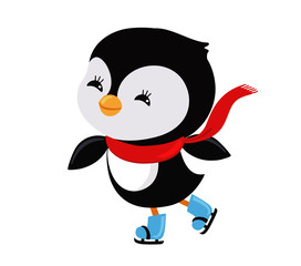 Cute Christmas penguin skate. Vector illustration isolated on white background.