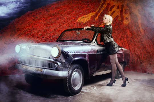 Pin Up Girl with a Classic Car