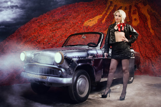 Pin Up Girl with a Classic Car