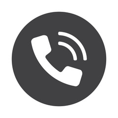 White Phone icon on black button isolated on white