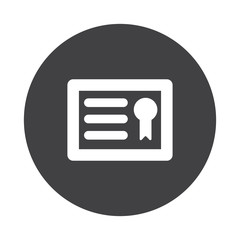 White Diploma icon on black button isolated on white