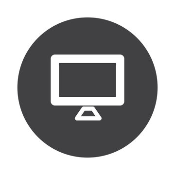 White Computer Screen Icon On Black Button Isolated On White