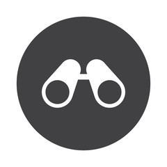 White Binoculars icon on black button isolated on white