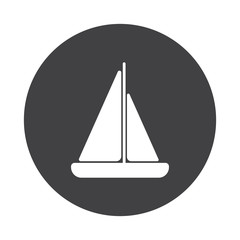 White Sailboat icon on black button isolated on white