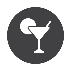 White Cocktail icon on black button isolated on white