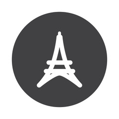 White Eiffel Tower icon on black button isolated on white