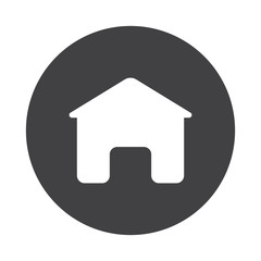 White Home icon on black button isolated on white