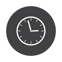 White Clock icon on black button isolated on white