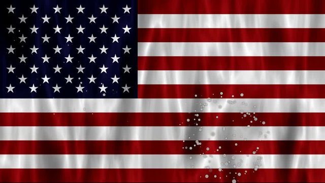 Waving USA flag and fire work explosion animation background. UHD 4k 3840x2160
